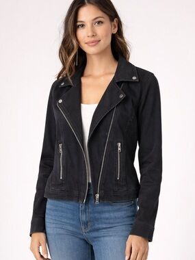Liverpool Jacket Womens Small Black Rinse Denim Moto Jacket Edgy Biker